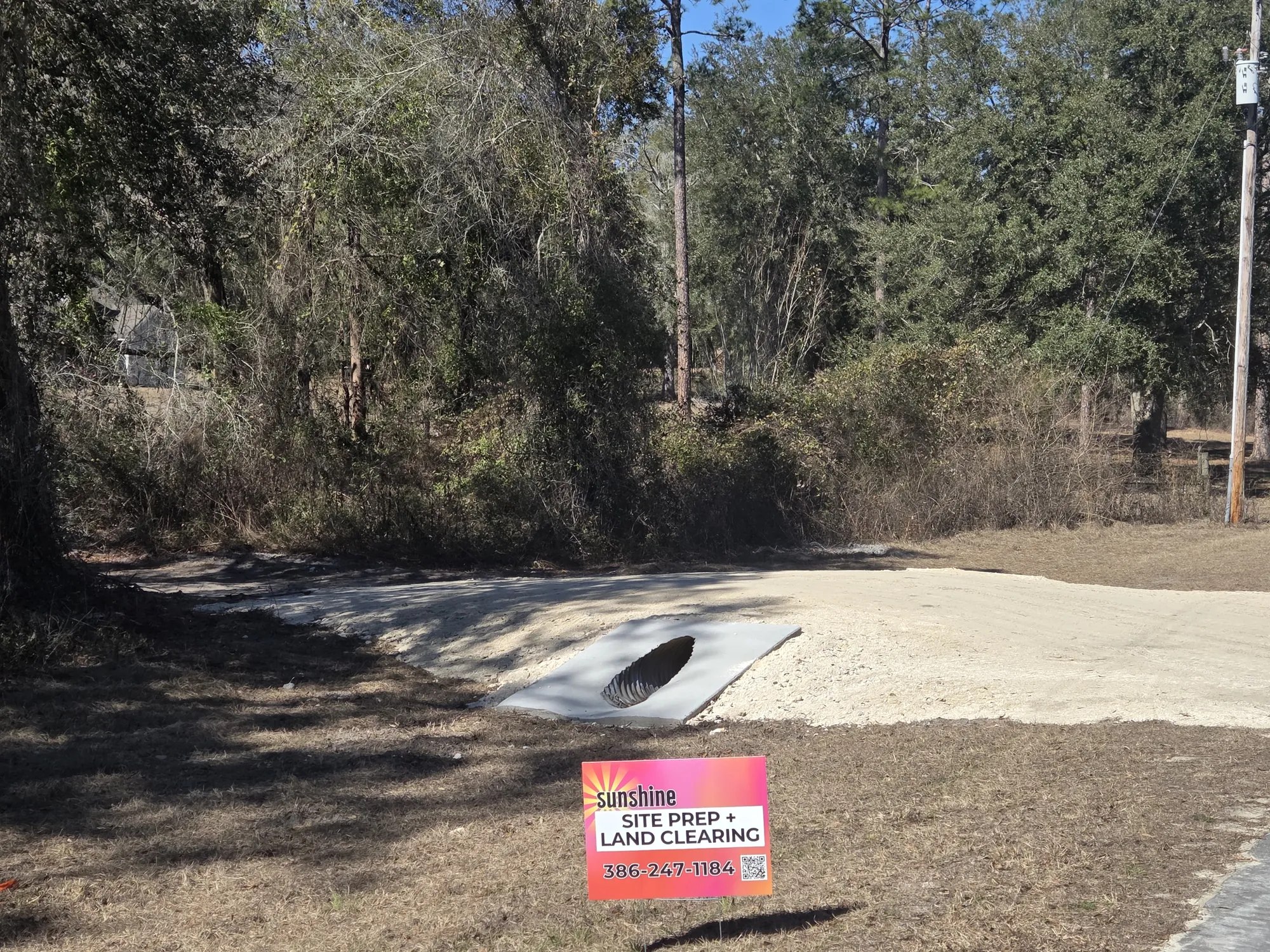 Property access and culvert installation on a rural North Florida lot