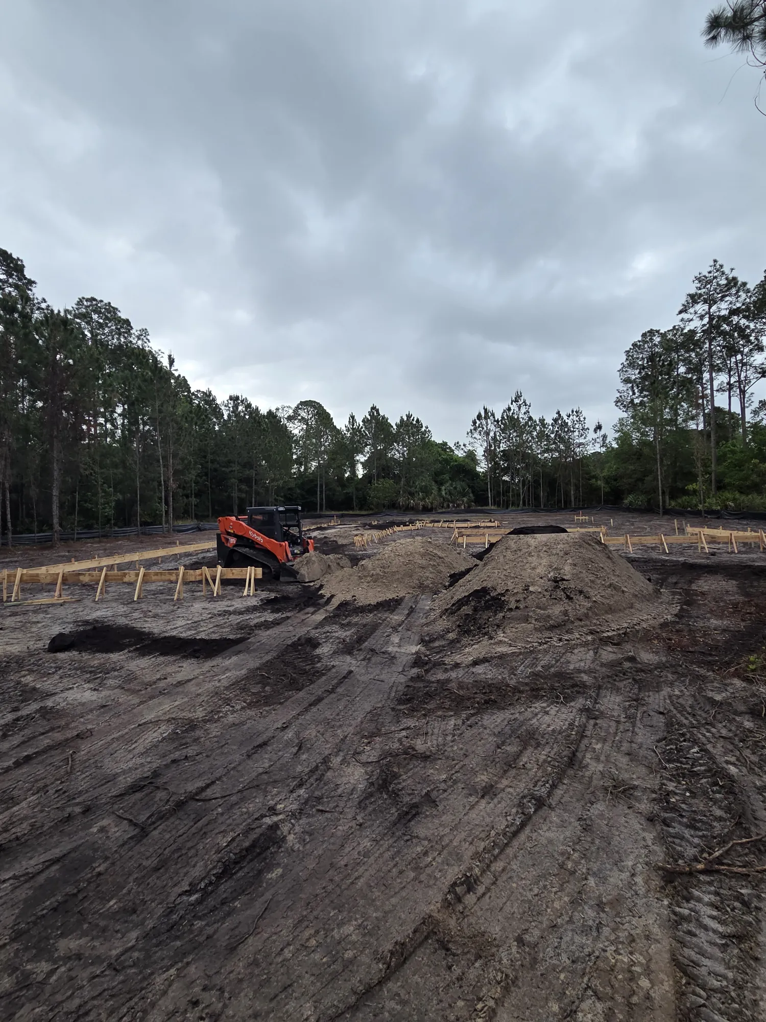 Skid steer working a Florida property pad during land clearing